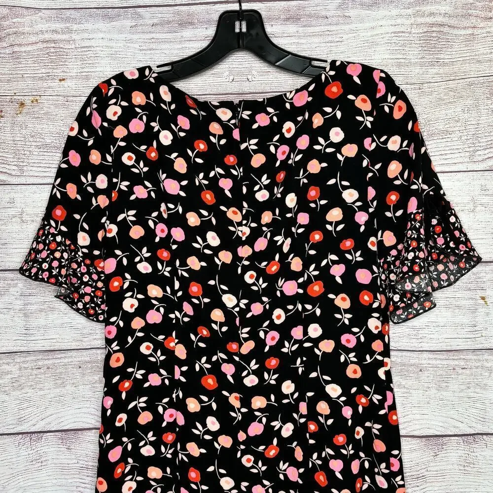 Talbots Short Ruffle Sleeve Girly Feminine Floral Jewel Neck Shift Dress Size 4